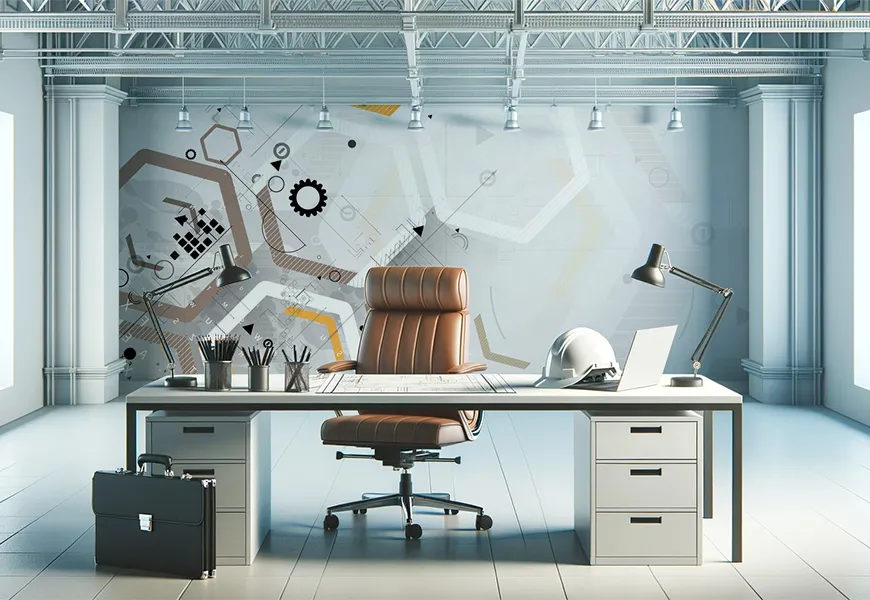 پوستر دیواری سه بعدی دفتر مهندسی نماد تکنولوژی کامپیوتر